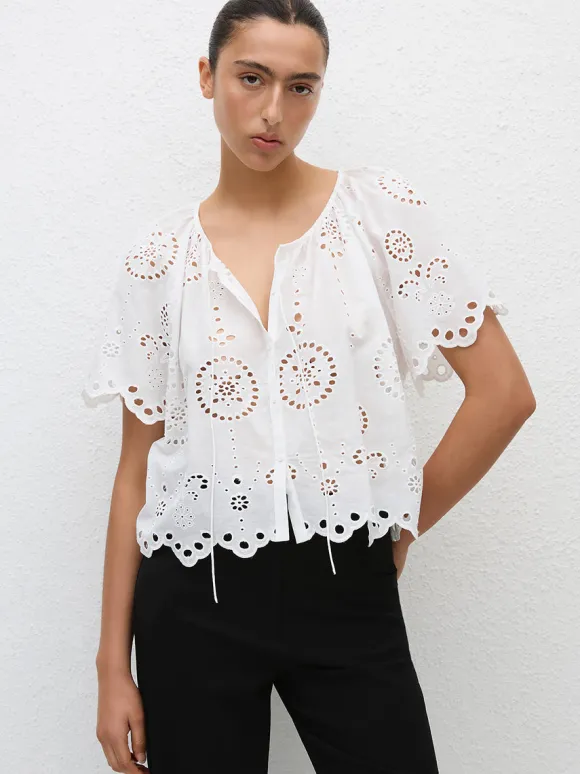 Broderie Blouse in White