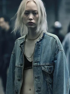 Collarless Trucker Jacket in Caxton Blue
