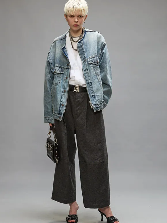 Collarless Trucker Jacket in Caxton Blue
