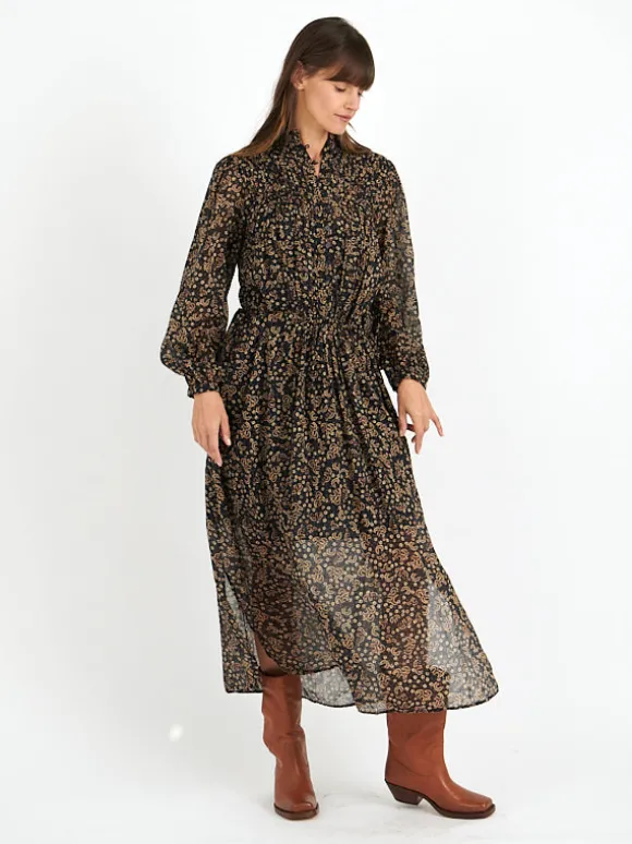 Dalida Dress in Black/Ochre