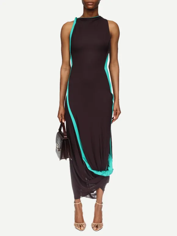 Double Layer Jersey Dress in Ebony/Peacock