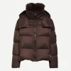 Down Coat with Trim in Mocha