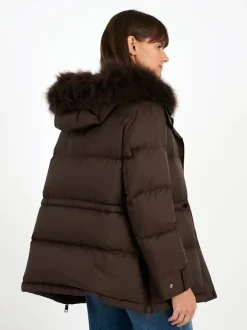 Down Coat with Trim in Mocha