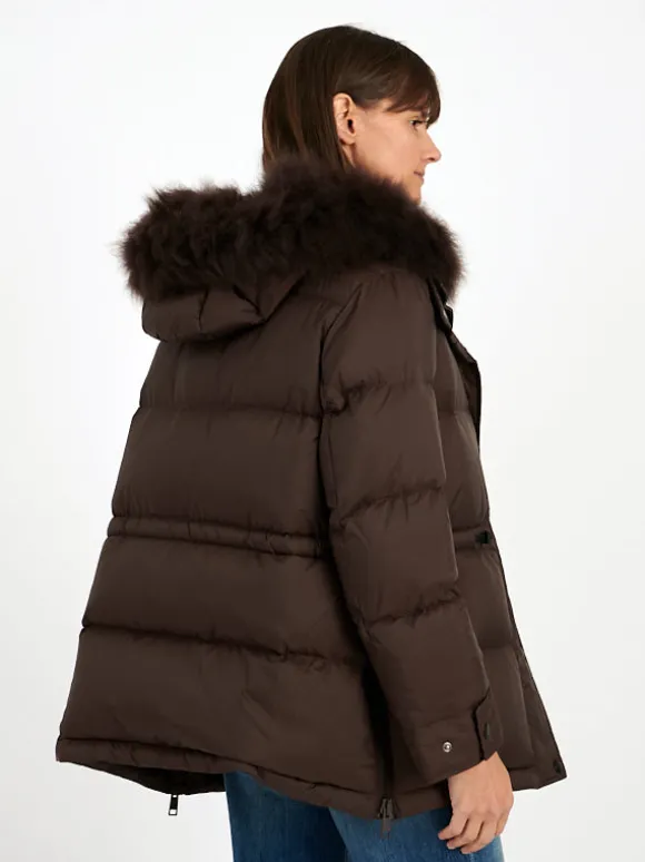 Down Coat with Trim in Mocha