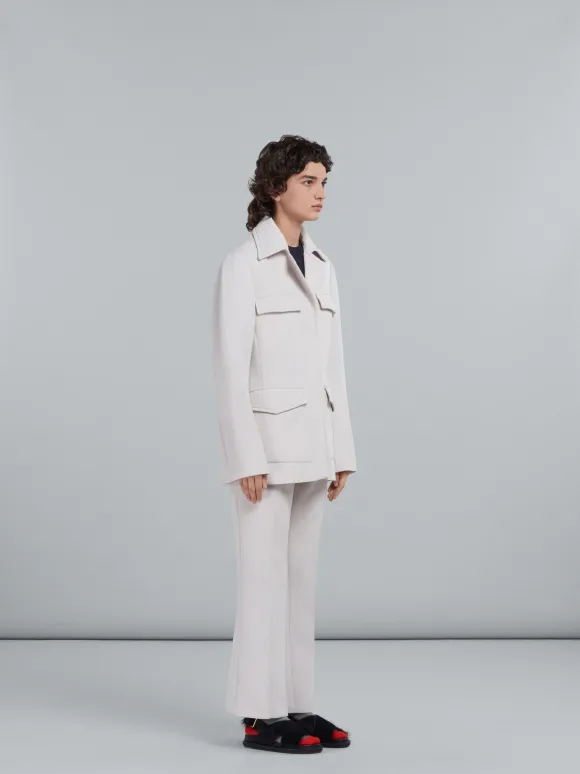 Flared Cavalry Wool Trousers in Snow
