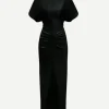 Gathered Waist Midi Dress in Black