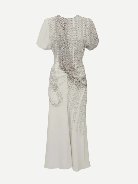 Gathered Waist Midi Dress in Grey Mist