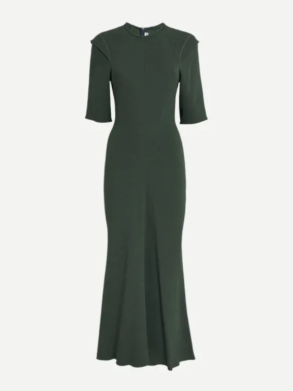 Inset Sleeve Detail Midi Dress in Seaweed