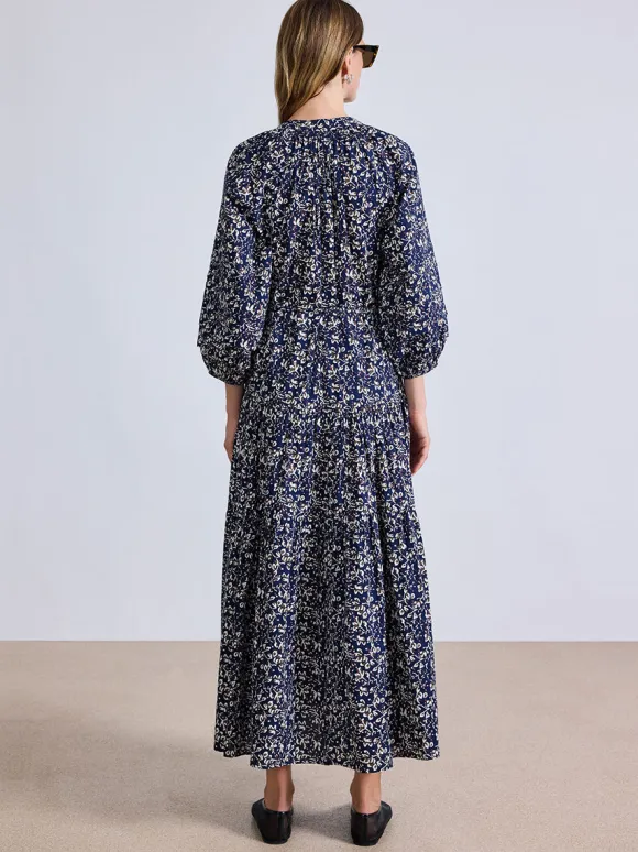 Luminile Tier Maxi Dress in Mira Floral Navy