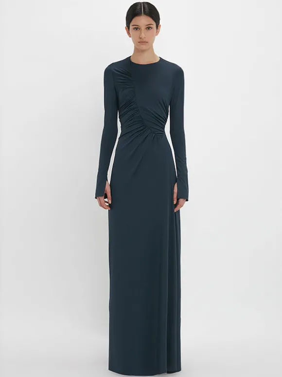 Ruched Detail Gown in Midnight