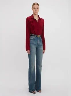 Ruffle Detail Blouse in Oxblood