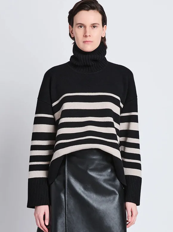 Sandra Turtleneck In Black Striped Cashmere