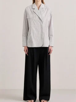 The Agnes Wrap Shirt in Acorn Stripe